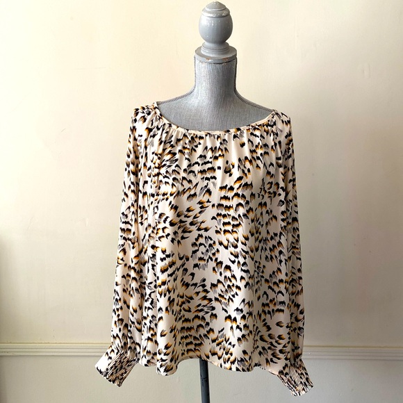 CABI ROUND TRIP SAFARI LEOPARD PRINT CREAM BLACK LONG CUFFED SLEEVE TOP #4335 - Picture 3 of 17